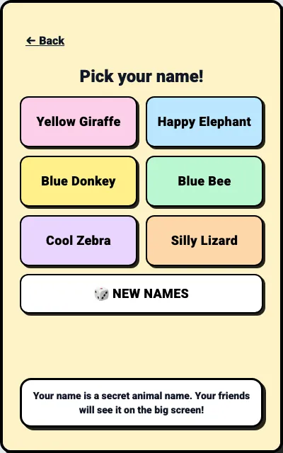A kid picking a generated animal nickname